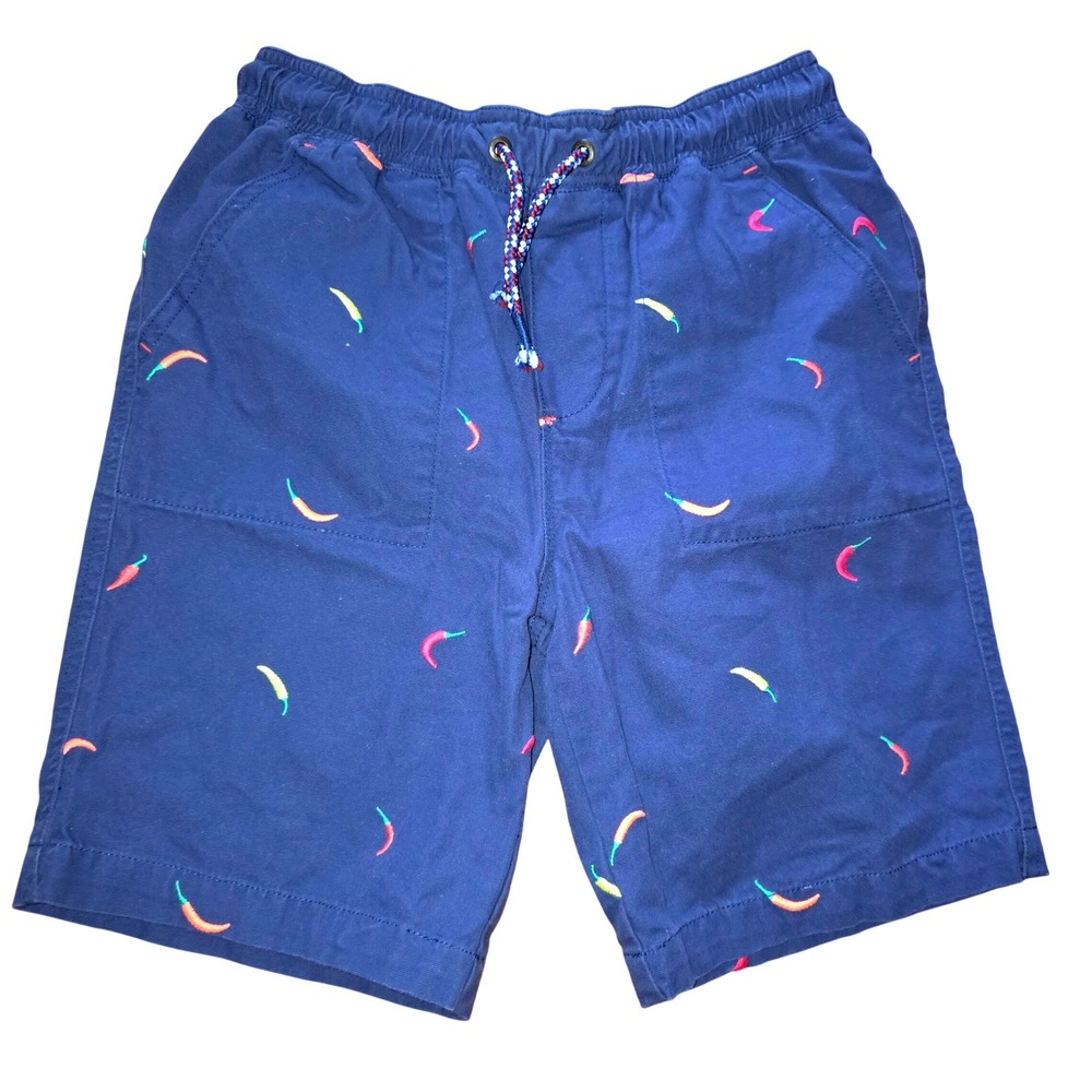 Boden‎ Boys Navy Blue Chili Pepper Embroidered Shorts Size 12Y Elastic Waist